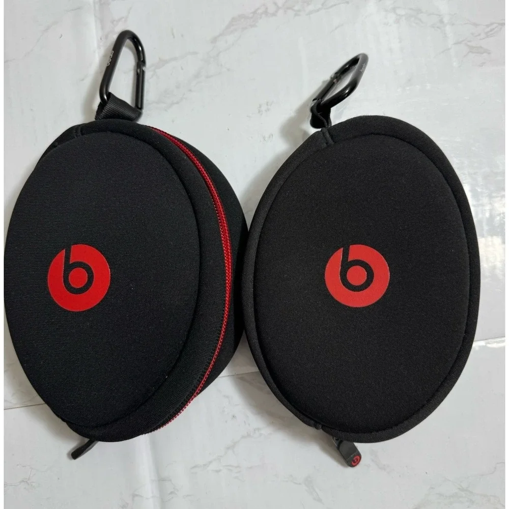 2*BEATS BY DR. DRE‎ SOLO AUTHENTIC BLACK RED SOFT EARBUD HEADPHONES CARRYINGCASE